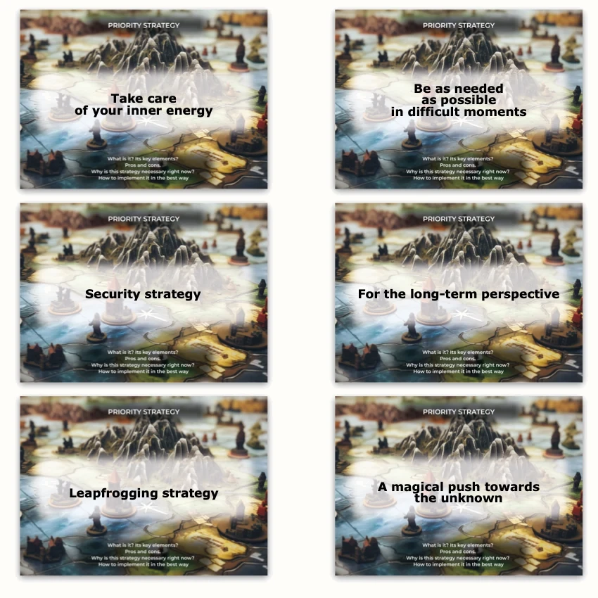 Metaphorical associative cards “Types of Strategies” — sample cards, 2