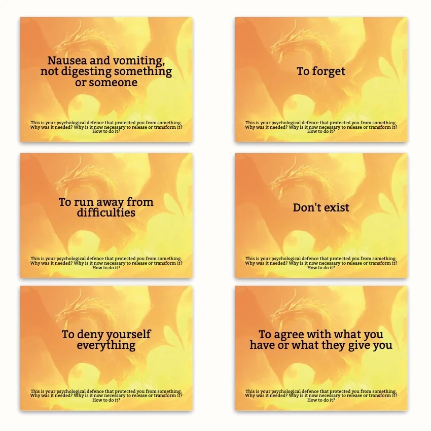 Metaphorical associative cards “Psychological Defenses of the Inner Child” — sample cards, 2