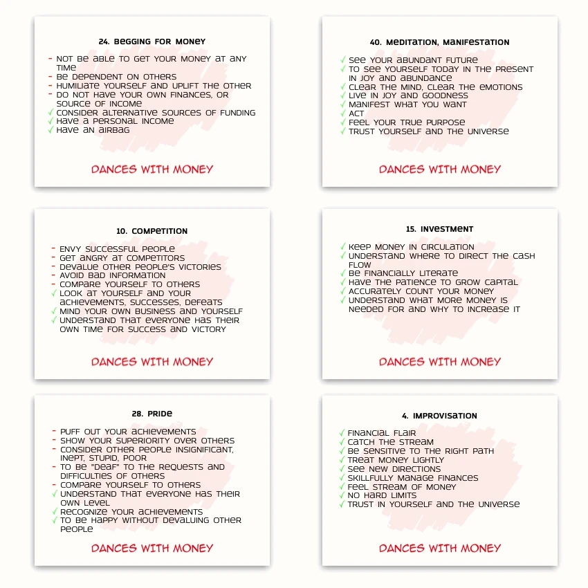 Metaphorical associative cards “Dances with Money” — sample cards, 2