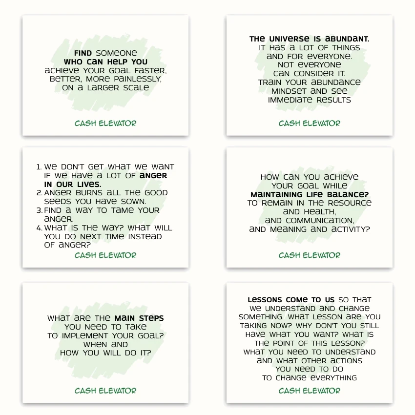 Metaphorical associative cards “Cash Elevator” — sample cards, 1