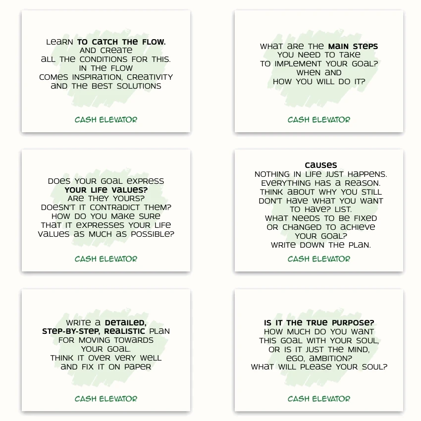 Metaphorical associative cards “Cash Elevator” — sample cards, 2