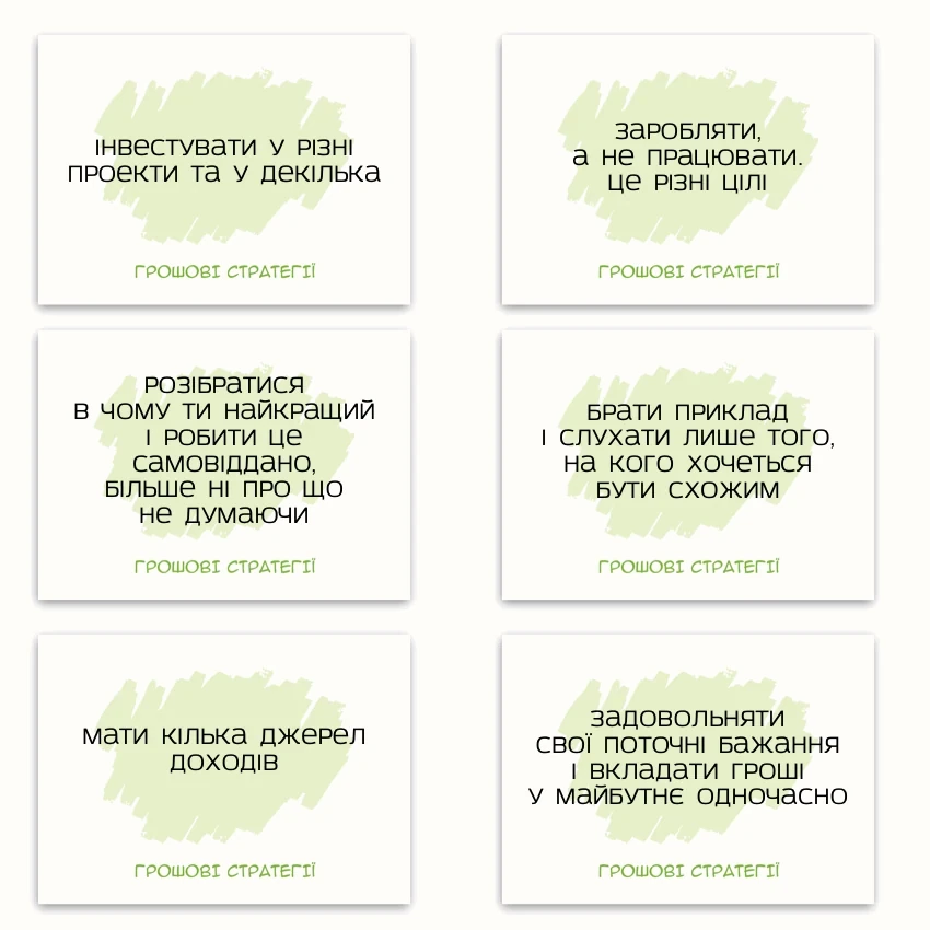 Метафоричні асоціативні карти «Грошові стратегії» — приклади карт, 1