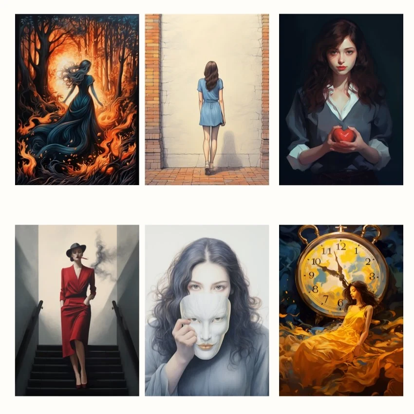Metaphorical associative cards “The Shadow of a Woman” — sample cards, 2
