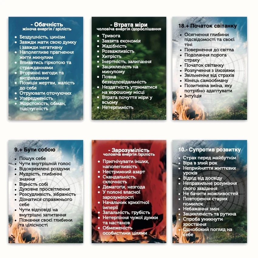 Metaphorical associative cards “Energies and Life Cycles” — sample cards, 2